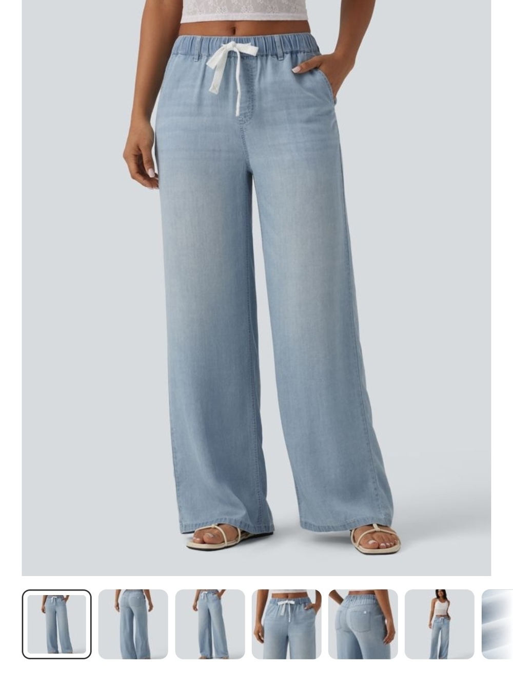 BNWT - HALARA Light Blue Wide Leg Drawstring Pants - Picture 6 of 15
